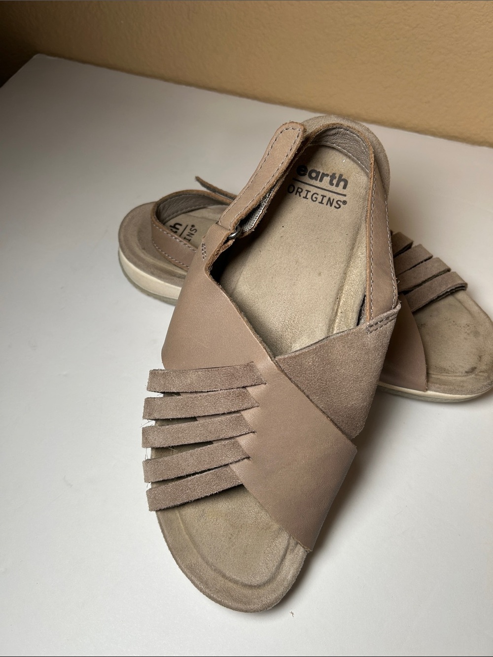 Earth Origins Taupe Crisscross Fringe Slingback Sandals